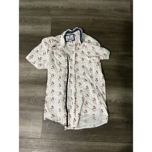 International Report Men's Small Palm Tree Button Up White Shirt Vacation Beach